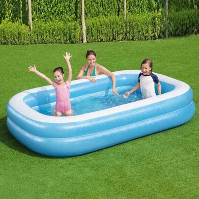 Piscina inflable para bebé azul y blanca - Piscina de burbujas portátil y reforzada para niños | Artículo esencial grande para el baño de la guardería | Fácil de almacenar y hinchar rápidamente