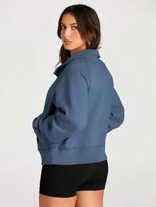 Womens Sweatshirts Half Zip Cropped Sweater Fleece Quarter Zipper Hoodies 2025 Fashion Outfits Clothes - 藍色 - 查看 5