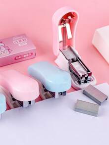 1 Set Pastel Color Mini Stapler With Staples, Lightweight And Convenient, Metal Binding, Suitable For File And Paper Organization, Ideal For Office, Study And Back To School Use - Multicolor - View 7