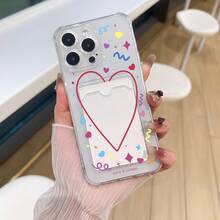 Funda con un elegante diseño de líneas y corazones, fabricada en TPU, con ranura para tarjeta y fotos. Compatible con phone 11, 12, 13, 14, 15 y 16. - Blanco - Ver 2