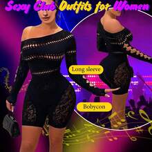 Club Outfits Women Bodycon Lingerie Fishnet Dress Clubwear Rave Party Night Out