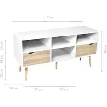 Mueble para TV Rack Moderno, Centro de Entretenimiento con Cajones y Entrepaños Organizadores, Mueble TV Nórdico Color Blanco y Madera Beige - 1 - Ver 3