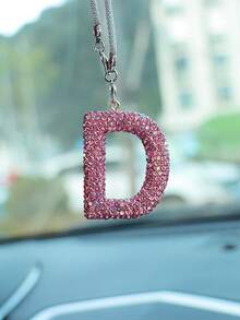 1pc Car Accessories Interior Decor, Full Diamond Pink Letter Car Rearview Mirror Decoration Hanging Ornament - Pink - View 12