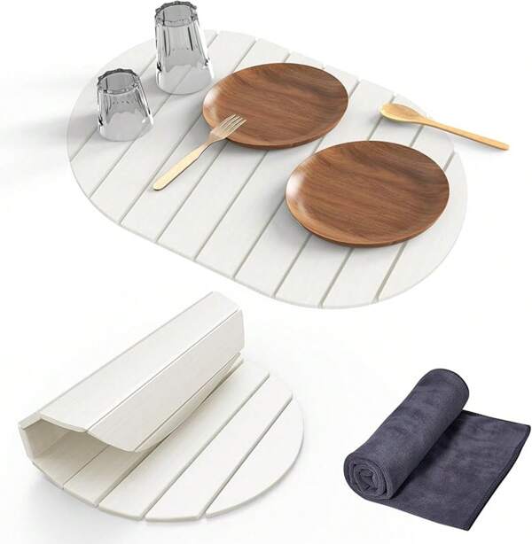 Drying Mat For Kitchen Counter,24"(L)*16"(W) Collapsible Fast-Drying Diatomaceous Earth Mats With Towel Sanding Tool,Versatile Stone Drying Mats For Cups Dishes Bottles