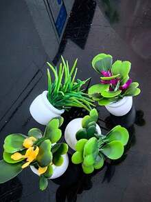 1 Random Artificial Mini Potted Plant Statue, Mini Potted Plant Bonsai, Mini Garden Outdoor Decoration With Fake Flower Pots To Simulate Plants Valentine's Day, Valentine's Day Wedding, Birthday - 綠色 - 查看 5