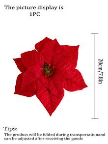Conjunto de 10 flores artificiais de 20 cm para decoração de árvore de Natal, flores de poinsétia de veludo simuladas, ideais para decorar galhos de árvores de Natal, perfeitas para decoração de casa, quarto, casamentos, festas de fim de ano, mesas de Natal e para montar sua própria árvore e guirlanda natalina. Não requer pilhas. | Decoração de Natal e Ano Novo