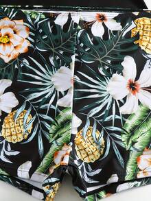 Elegante Traje De Baño De Dos Piezas, Blusa Y Pantalón De Manga Larga Con Estampado Tropical Para Mujer Durante Vacaciones En La Playa - Amarillo - Ver 5