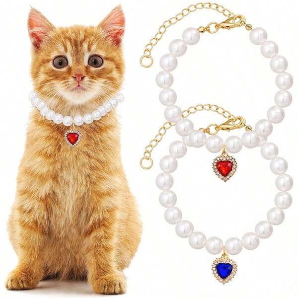 Katzen-Perlenkette im Prinzessinnenstil, bunte Acryl-Liebe-Strass-Anhänger Katzen-Halsband, Damenstil Hunde-Haustier