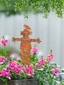 1pc Rusty Metal Scarecrow Fall Decor, Scarecrow Garden Sculpture, Harvest Wall Art, Scarecrow Garden Statues, Fall Outdoor Decor, Garden Ornaments For Thanksgiving, Halloween, Christmas