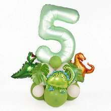 21pcs/Set Mini Dinosaur Foil Balloons, Olive Green Number Balloons, Jurassic Dinosaur Theme Birthday Party Decorations - Multicolor - View 7