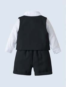 BOARNSEORL 3pcs Baby Boys Gentleman Outfit - White Shirt With Bow Tie And Vest, Shorts, Fashionable And Handsome For 1st Birthday, Full Moon Party, Outdoor Wedding, Page Boy Attire - Black - View 3