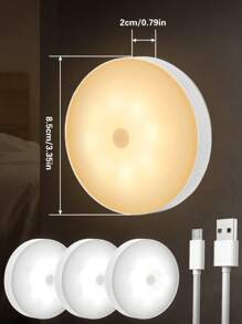 1个/3个可调光LED触摸夜灯 - 柔和暖白光和日光亮度可调，适用于卧室、走廊、卫生间、客厅、衣柜、橱柜等场所的装饰照明。设计紧凑，易于安装。USB充电便携式橱柜灯/壁灯。