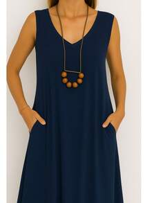 Women's Plus Size Tank Dress With Pocket 42 To 46 - 藏蓝色 - 查看 5
