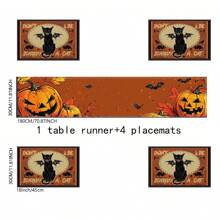 Set de 4/6/12 manteles individuales - Diseño de calabaza de horror, bruja y murciélago - Manteles individuales impresos creativos, resistentes al calor, decoración de mesa de cocina y comedor para Halloween, decoración de habitación, ajuste de mesa para fiestas festivas, aumenta el ambiente festivo