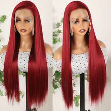 13X6 Free Part Platinum Blonde Lace Front Wigs 28 Inch Pre Plucked Long Straight Hair Wigs Glueless Soft Ash Blonde Colored Wigs Heat Resistant Fiber Hair Synthetic Lace Front Wigs For Women For Daily Christmas Party Cosplay Use - Đỏ sẫm - Xem 6