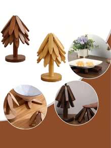 3pcs/5pcs Wooden Triangle Trivets Holder Heat Resistant Tree Shaped Coasters, Decorative Hot Pad Holder For Table, Christmas Tree Dessert Stands, Creative Multi-Functional Decor Home Decor Christmas Decorations Room Decor