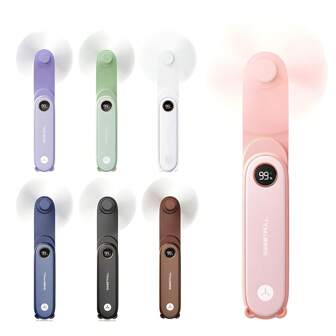 sweetfull Ventilador de mano mini recargable de 1500 mAh] Ventilador portátil mini de mano recargable por USB con pantalla LED y linterna integrada, ventilador personal plegable 2 en 1, compacto y de bolsillo para viajes y uso al aire libre, batería de litio de 1500 mAh, control con un solo botón
