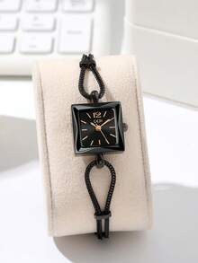 gedi 1 件女士白色简约合金手链手表，精致的方形表盘，时尚的白色指针，休闲精致极具吸引力的女士手表条形表盘，豪华石英表适合日常装饰、佩戴和派对通勤旅行 - 黑色 - 查看 4