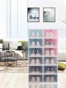 20 个可折叠塑料鞋盒，可堆叠翻盖鞋盒，带透明盖子（白色和粉色可选） - 粉色 - 查看 6