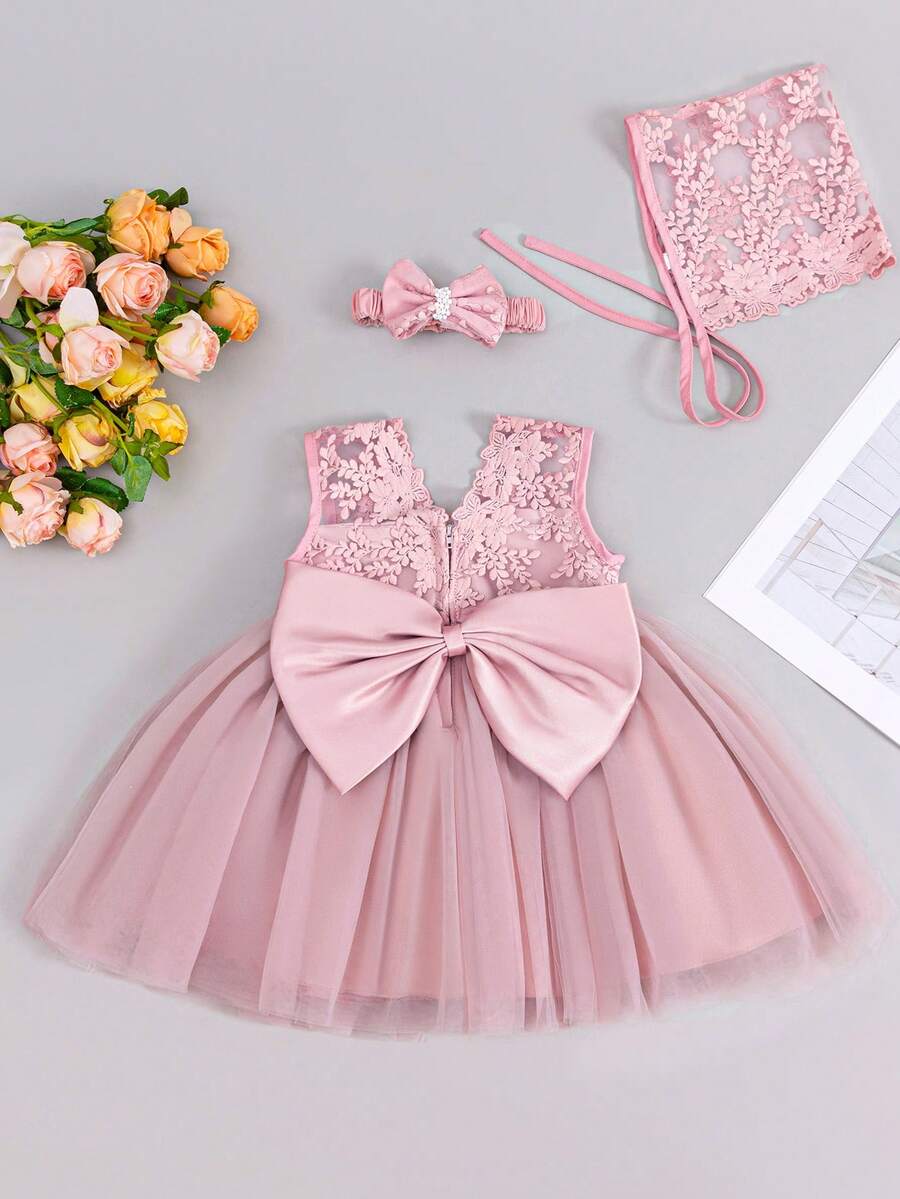 Baby Girls' 0-2 Years Old Pink Dress Set, Bridesmaid Wedding Pageant Outfit, Tulle Birthday Party
