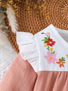 Babygirl Long Sleeve Floral Embroidered Casual Home Dress, Suitable For Autumn/Winter