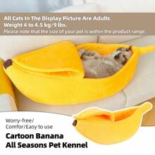 1 Piece Of Multi-Color Large/Small Size Optional New Banana Shaped Winter Warm And Thick Pet Bed With Lid Closed Cat Bed Dog Bed Suitable For Small And Medium-Sized Cats And Dogs Sleeping Indoors, Durable And Hand Washable. S Size Suitable For Kittens, Puppies, And Other Small Pets And Animals,Dog,Cat,Chat,Puppy Keep,Dog Bed