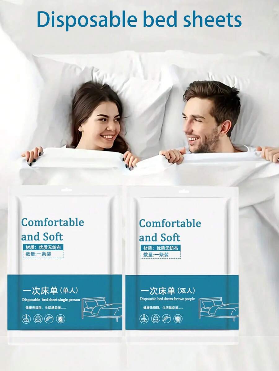 1 件一次性床上用品套装，包括双人床单、枕套，适合旅行、酒店、返校，加厚防尘 4 件套 - 彩色 - 查看 1