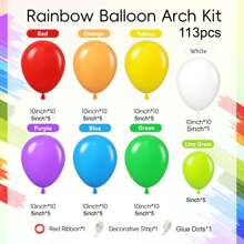 113pcs Rainbow Balloon Arch Kit, Includes Red, Purple, Yellow, Blue, Orange, White, Lime Green Balloons, Suitable For Graduation, Baby Shower, Colorful Rainbow, Boy/Girl Kids Birthday Party Decor - Multicolor - View 2