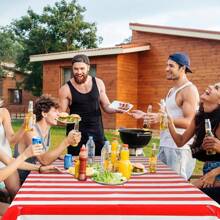 1 paquete Mantel a rayas rojas y blancas, Mantel plástico desechable de 54 x 108 pulgadas, Manteles de mesa rectangulares para fiestas de cumpleaños, Navidad, carnaval y circo