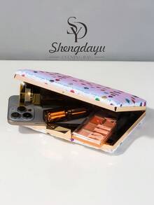 1 件时尚迷你白色晚礼服包，优雅精致的设计，带有亮片印花和刺绣女士手提包，矩形盒形设计晚礼服包，适合派对、婚礼和舞会场合。