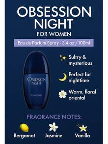 CK Obsession Night Fragrance For Women Perfume Eau De Parfum 3.4oz/ 100ml - Top Notes: White Floral, Citrus, Amber, Woody, Vanilla, Musky, Powdery, Balsamic, Sweet, Aromatic. - Floral - View 6