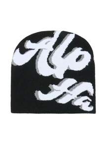 1pc Jacquard Knitted Beanie Hat, Casual Skull Cap, Unisex Hip Hop Style Winter Hat, Sports Cap, Cycling Cap, Ski Cap, Couple Cap, Holiday Gift