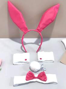 5pcs Rabbit Costume Set Including Rabbit Ear Headband, Wrist Cuffs And Rabbit Tail Accessory, Suitable For Holiday Party Halloween