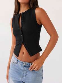 Women Y2k Button Down Crop Tops Casual Summer Solid Color Crop Shirt Knit Ribbed Button Front Long Sleeve Shirt For Club Streetwear Aesthetic Grunge Clothes - 黑色 - 查看 2