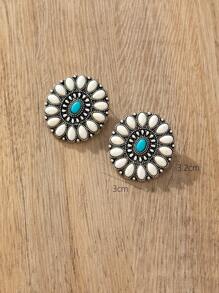 1 par de pendientes de gota con talla de turquesa en estilo vintage bohemio para mujeres, adecuados para combinar con los atuendos, uso diario y vacaciones