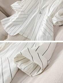 Women's Spring And Summer Pinstripe One-Button Centre-Sleeved Casual Blazer - White - View 6