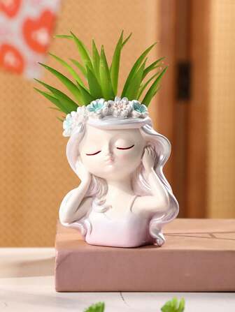 1pc Adorable Resin Girl Flower Pot, Creative Cute Fairy Planter, Home Decor Resin Piece For Living Room, Entryway, Tabletop, Suitable For Garden And Lawn Care Silent Decoration