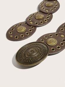 1pc Women's Bohemian Style Brown Patchwork Retro Metal Buckle Belt, Suitable For Dresses, Jeans, Music Festival & Commute Outfits Fall, Autumn, Halloween