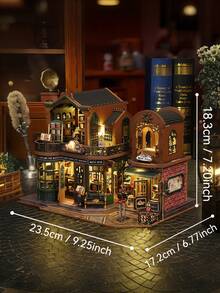 Vintage Bookstore Style Miniature House With LED Light, Double Building Design DIY Wooden Kit With Book Shelves And Street Details, Twilight Book Mall For Home Decoration, Holiday Gift And Relaxing Assembly Project - Multicolor - View 3