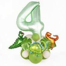21pcs/Set Mini Dinosaur Foil Balloons, Olive Green Number Balloons, Jurassic Dinosaur Theme Birthday Party Decorations - Multicolor - View 6
