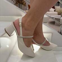 SCARPIN FEMININO SHOW SHOW SAPATO CASUAL SALTO GROSSO BICO FINO CONFORTAVEL COM TIRA DE STRASS Scapin Amarração - NAPA BRANCO - Visão 3