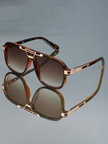 新款时尚复古金属双梁飞行员大镜框高品质独特户外旅行装饰眼镜，男女皆宜，适合街头潮流、沙滩派对、度假、休闲、商务、通勤和优雅个性化 - 彩色 - 查看 7