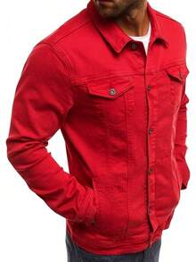 Men's Casual Classic Denim Jacket Slim Fit Fashion Jean Coathalloween - Red - View 3