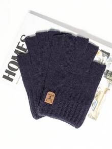 1双纯色涤纶（聚酯纤维）针织半指手套，男女通用鹿形办公室工作手套，秋冬