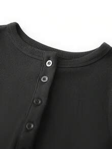 Women Y2k Button Down Crop Tops Casual Summer Solid Color Crop Shirt Knit Ribbed Button Front Long Sleeve Shirt For Club Streetwear Aesthetic Grunge Clothes - 黑色 - 查看 6