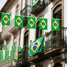 32.8 Pies Bandera de Brasil Banderín con 30 Banderas, 20 Piezas Bandera Pequeña de Brasil de Mano para Eventos Deportivos, Festivales Patrióticos, Día de la Independencia, Fiesta de Fútbol, Decoración Interior y Exterior de Bares