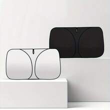 Car Sun Shade Board, Anti-UV Heat-Insulating Light-Blocking Sun Visor Curtain For Front Windshield, Parking Sunshade Accessory - Black - View 5