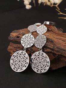 1 对不锈钢欧式镂空花卉耳环，18K 金花丝叶形吊坠耳钉，适合作为妻子或女友的礼物，适合女性日常佩戴 - 銀色 - 查看 2