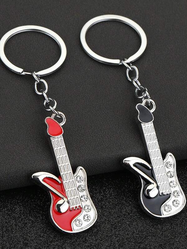 1pc Men's Personalized Guitar Keychain With Rhinestones, Creative Guitar Instrument Accessory, Star Decor, Music Festival Party Fashion Gift, Backpack Pendant