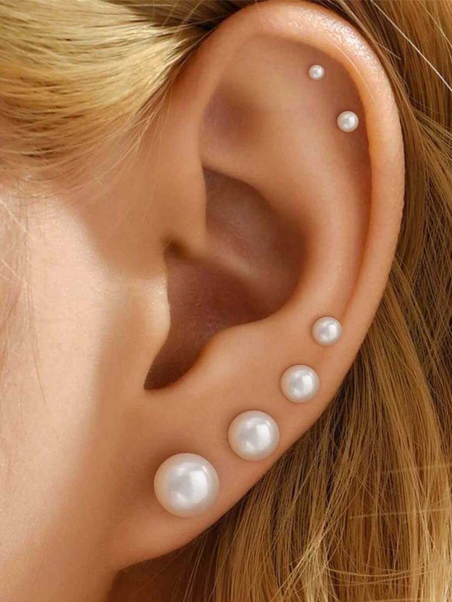 8pcs Pearl Stud Earrings Set, Fashion Minimalist Faux Pearl Earrings In Assorted Sizes, Versatile Earrings For Girls And Women, Great Gift For Friends